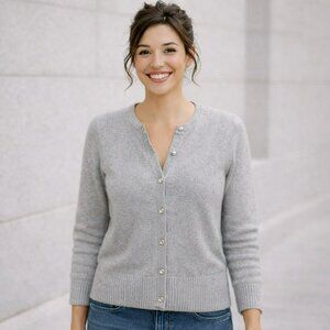 100% Cashmere Button-Up Cardigan Sweater Womens Small Light Gray